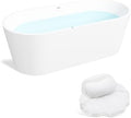 FerdY Shangri-La 67 Inch Freestanding Whirlpool Bathtub, Oval with 8 Water SPA Jets Morden White Stand Alone Jetted Tub& Bath Pillow for Bathtub,Thick Tub Pillows