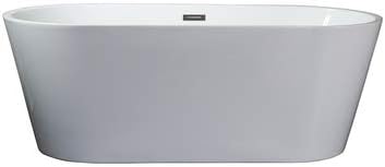 59 in. Melina Freestanding Bathtub with Chrome Drain, Acrylic - White