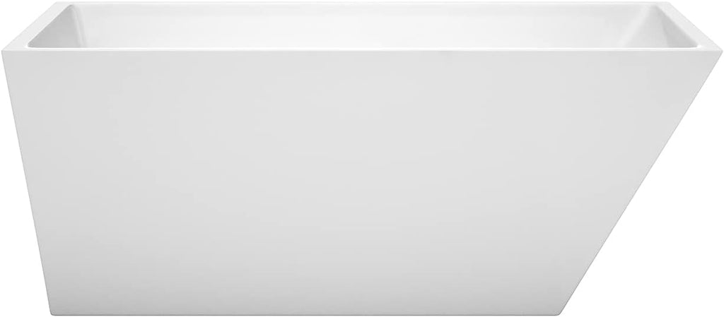 Hannah 59 Inch Freestanding Bathtub in White with Shiny White Drain and Overflow Trim