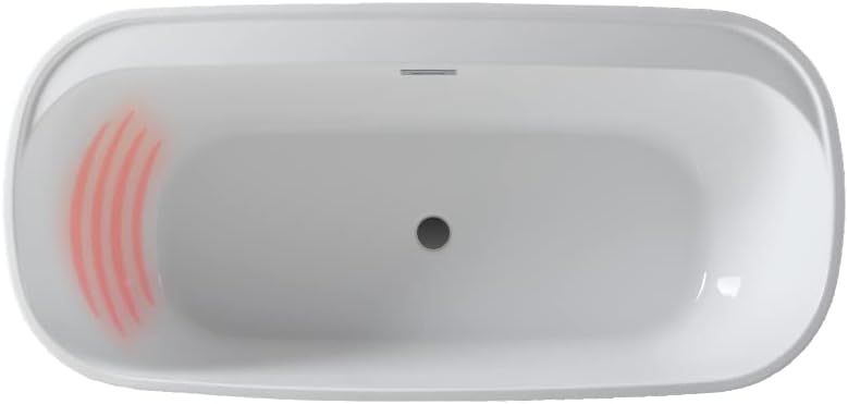 Carver Tubs - Graceful II 67' - Modern Freestanding Soaking Bathtub with Back Heater - Modern Contemporary Acrylic Oval Bath Tub - w/Chrome Center Drain - Deep Soaking - 67″L x 31'W x 23.5'H