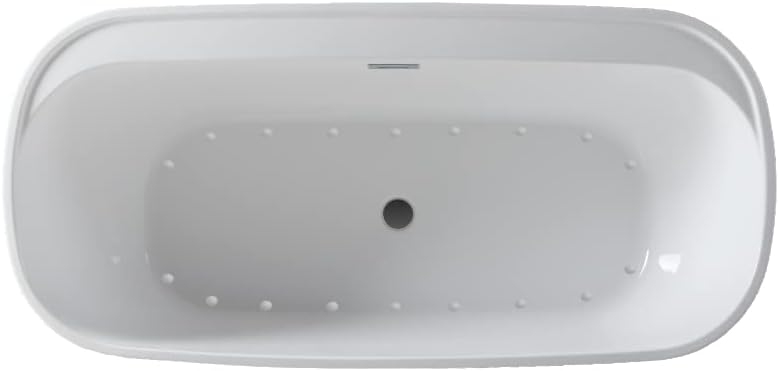 Carver Tubs - Graceful 59'- Freestanding Bathtub w/Heated Jetted Air Massage - Modern White Classic Contemporary Oval Acrylic Tub - Chrome Center Drain - Deep Relaxing Soak - 59″L x29'W x 23'H