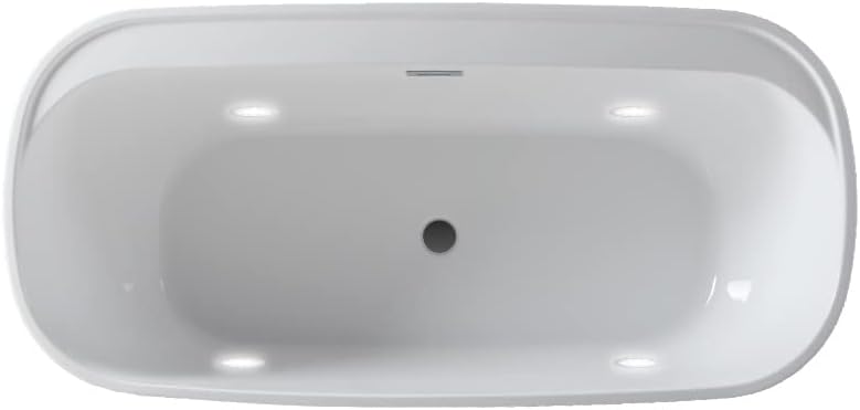 Carver Tubs - Graceful 59'- Freestanding Bathtub With White LED Light - 59″L x29'W x 23'H - Modern Contemporary Oval Tub - Chrome Center Drain
