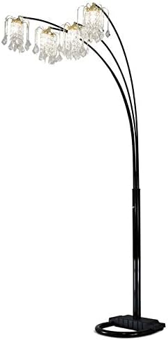 84' Arc Tree Floor Lamp - Featrue 4 Bell Hanging Faux Crystal Ornaments Shades with U Shape Base - Great for Living Rooms, Bedrooms, or Arching Over Couches (Black)