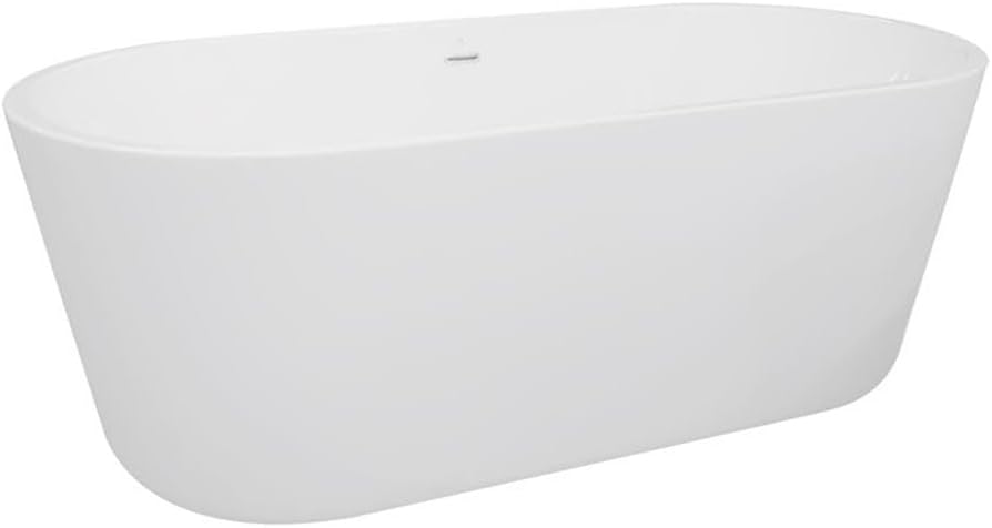 Bowery Hill Oval Freestanding Acrylic Insulated Bathtub, 59-Inch, White Finish, High-Gloss, Non-Porous, Durable Multi-Layer Design, 15-Inch Water Depth, Modern Style for Bathroom Spa or Renovation