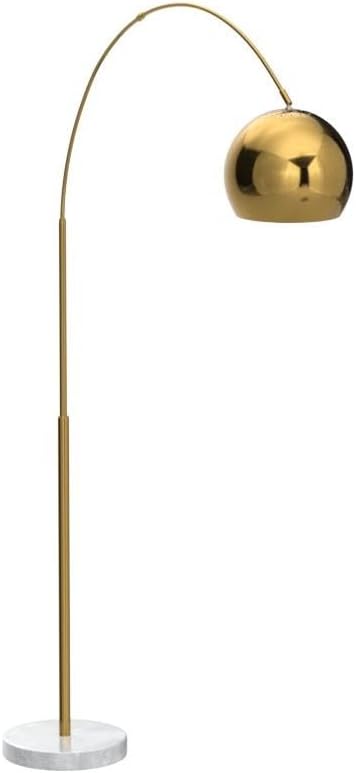 Brightech Olivia Floor Lamp - Chic Arc Lamp with Rounded Spolight Head and Marble Base for Living Room, Tall Standing Lamp with LED Light Bulb for Bedroom Reading, Boho Home Decor for Office - Brass