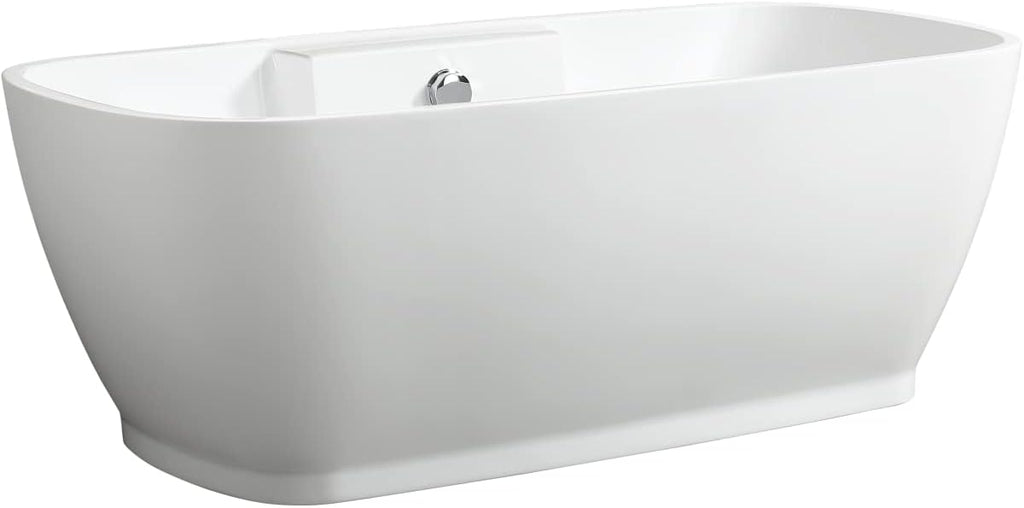 Vanity Art Freestanding White Acrylic Bathtub Modern Stand Alone Soaking Tub with Polished Chrome UPC Certified Round Overflow and Pop-up Drain (59' x 30') VA6835-S