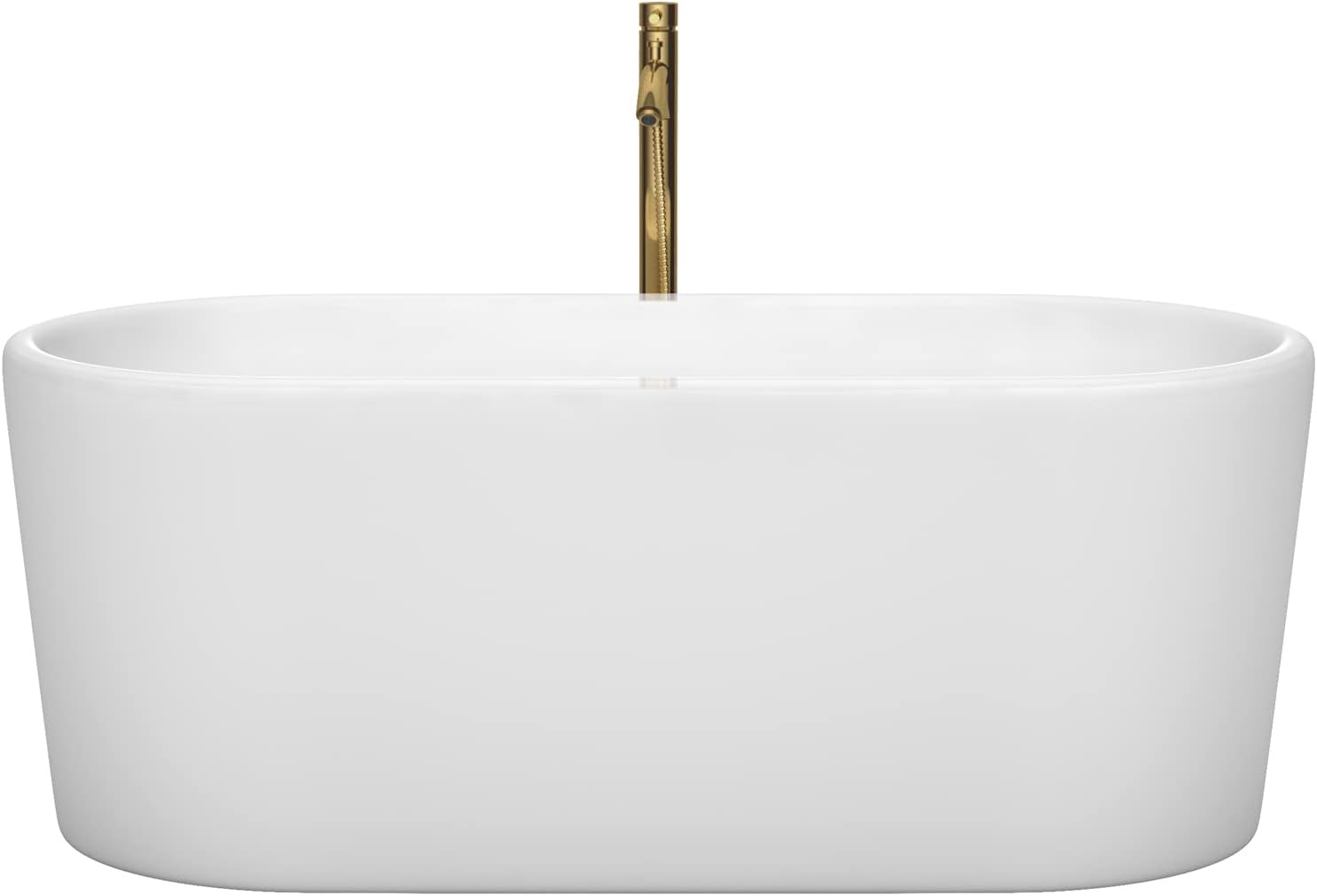 Ursula 59 Inch Freestanding Bathtub in White with Polished Chrome Trim and Floor Mounted Faucet in Brushed Gold