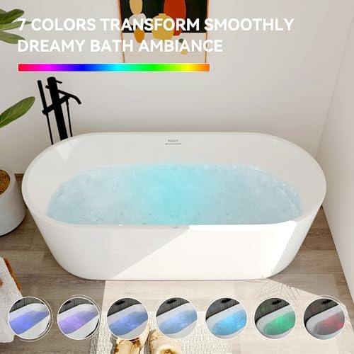 FerdY Shangri-La 67 Inch Freestanding Whirlpool Bathtub, Oval with 8 Water SPA Jets Morden White Stand Alone Jetted Tub& Bath Pillow for Bathtub,Thick Tub Pillows