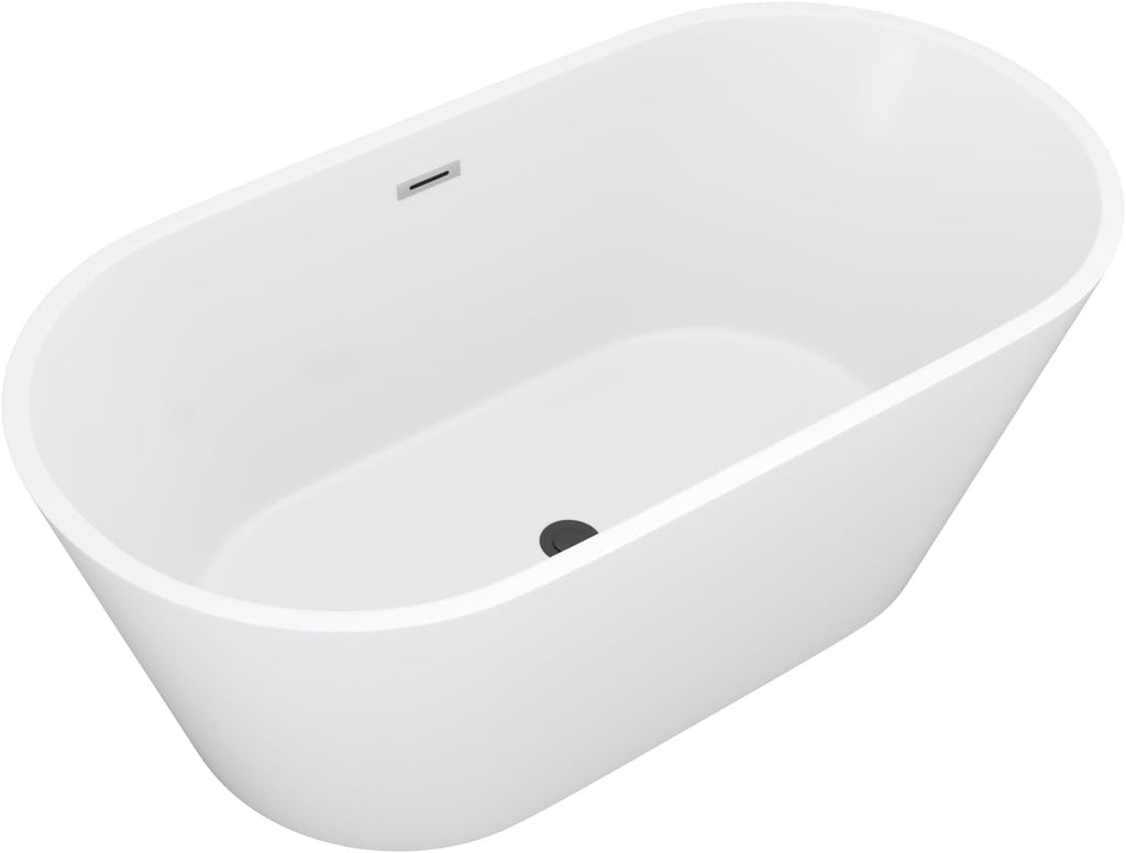 59' Freestanding Acrylic Bathtub White Roll Top Soaking Tub with Black Drain Sleek Finish for Contemporary Bathrooms, YSB9219