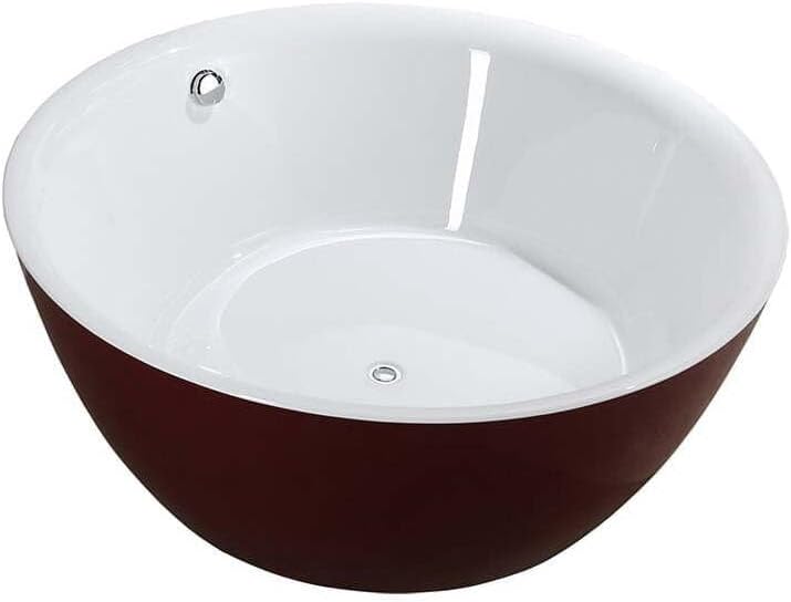 HomeStock Red Freestanding Bathtub 59' Round Soaking Tub - Acrylic Pedestal Bath