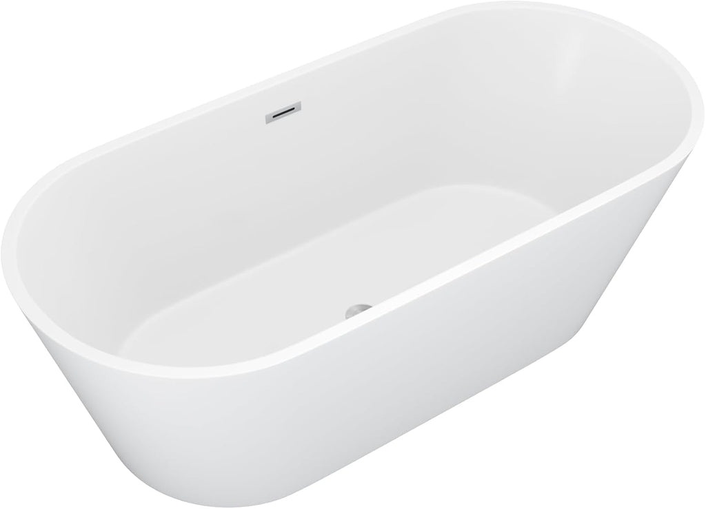 67 Inch Freestanding Acrylic Soaking Tub White Roll Top Bathtub with Chrome Drain Spa-Like Glossy Finish, YSB9223