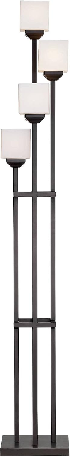 Franklin Iron Works Rustic Farmhouse Torchiere Floor Lamp with USB Charging Port 4-Light 72 1/2' Tall Bronze Metal White Glass Shades for Living Room Reading House Bedroom Home Office