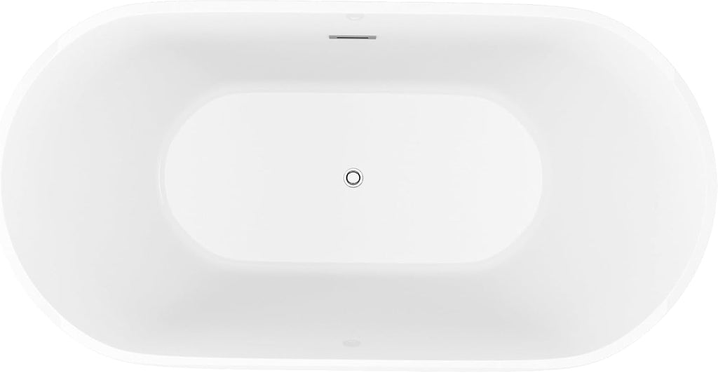 BuildMyplace 59' Acrylic Freestanding Bathtub, Contemporary Soaking Tub With Overflow and Pop Up Drain In Chrome, Stand Alone Soaking BathTub, Glossy White Bathroom Tub for Adults, cUPC Certified