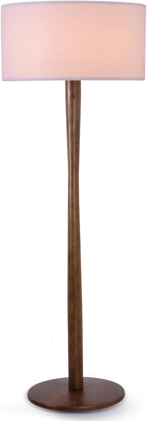 62' Tall Rustic Wood Floor Lamp for Living Room, Farmhouse Walnut Wood Floor Lamps with Linen Shade for Reading, UL Listed Stand Lamps with Woods Base for Bedroom, Corner, Office, White Shade