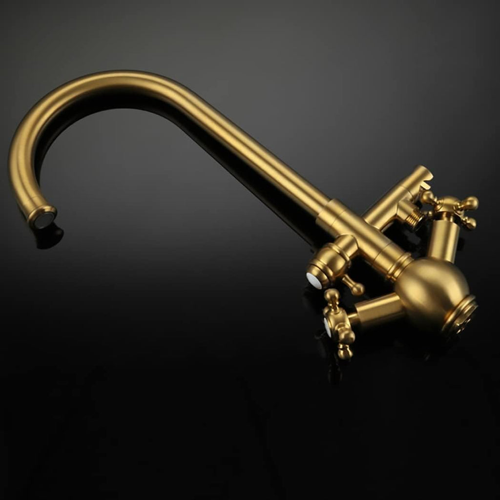 Industrial Freestanding Bathtub Faucet Swivel High Arc Floor Mount Tub Filler Faucet 2 Handles Floor Mounted Tub Faucet Brass Tub Mixer Tap with Handheld Shower and 59' Shower Hose,Brushed Gold