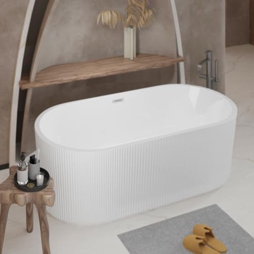 47-inch acrylic freestanding bathtub - acrylic soaking bathtub, white oval freestanding bathtub, with chrome-plated overflow and pop-up drain, CUPC certified. (59in)