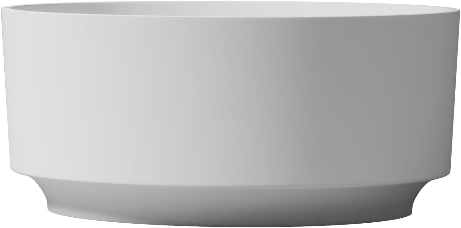 49' Premium Freestanding Round Bathtub,Resin Stone Solid Surface Deep Soaking Tub with Overflow and Pop-up Drain, Matte White