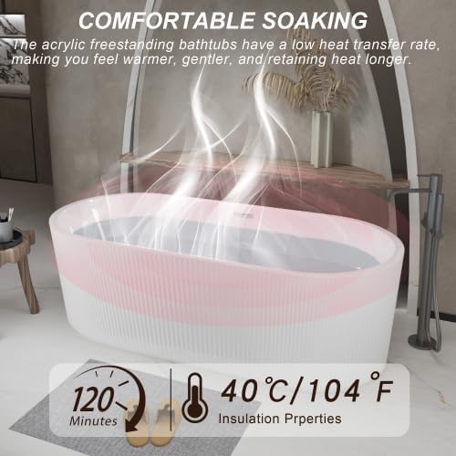 47-inch acrylic freestanding bathtub - acrylic soaking bathtub, white oval freestanding bathtub, with chrome-plated overflow and pop-up drain, CUPC certified. (59in)