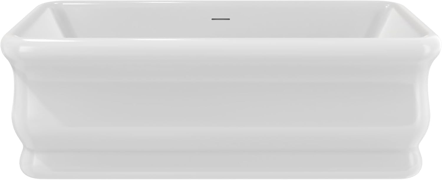 Crest 59 in. L x 31-1/2 in. W x 23-5/8 in. H Freestanding Acrylic Bathtub, White Drain