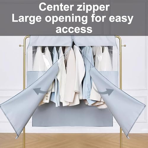 Extra Large 44' Garment Bag with PVC Window - Durable Wardrobe Cover for Single Pole Hanger, Blue, 180x113cm/71x44in - Ideal Clothing Storage Solution