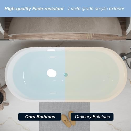 47-inch acrylic freestanding bathtub - acrylic soaking bathtub, white oval freestanding bathtub, with chrome-plated overflow and pop-up drain, CUPC certified. (59in)