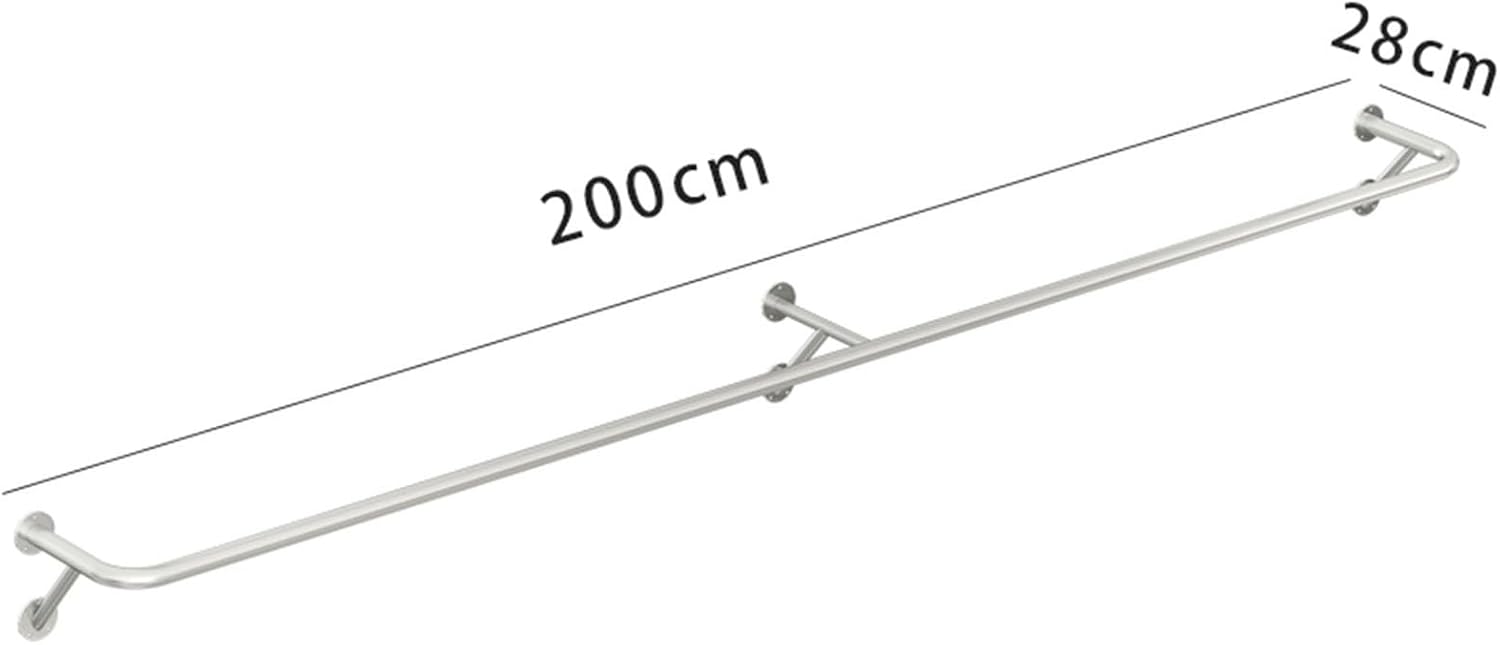 Clothing Rack Wall Mounted Garment Rack, Heavy Duty Stainless Steel Creative Clothes Rail Hanging Rod, Boutique Clothes Store Display Shelf, 8 Size,200cm