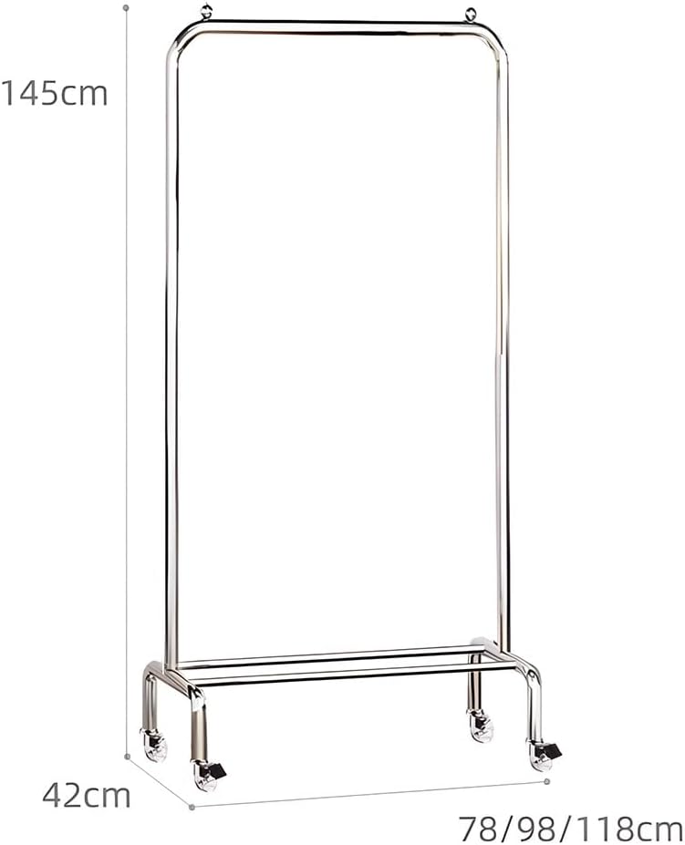 Garment Rack Heavy Duty Clothing Rack on Wheels, Stainless Steel Clothes Rail, Freestanding Single Rail Coat Rack, for Bedrooms and Boutiques (Silver 78x42x145 cm)