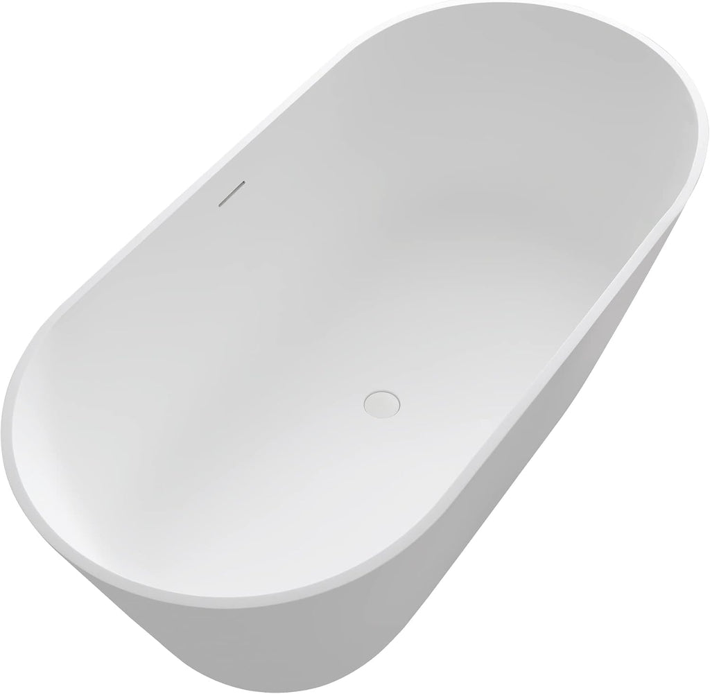 67' Premium Freestanding Bathtub,Solid Surface Soaking Tub with Overflow and Pop-up Drain, Matte White