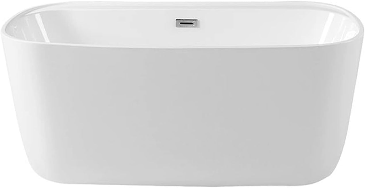 Carver Tubs - Graceful II 67' - Modern White Freestanding Soaking Bathtub With Chrome Center Drain - White Contemporary Oval Acrylic Fiberglass Tub - Deep Relaxing Soak - 67″L x 31'W x 23.5'H