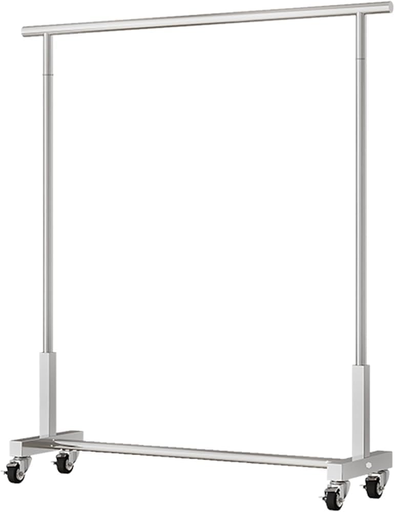 Heavy Duty Garment Rack, Stainless Steel Clothing Rack on Wheels, Freestanding Commercial Clothes Rail for Hanging Clothes, Silver Rolling Clothing Display Stand for Bedroom & Retai(Size:120X40X150CM)