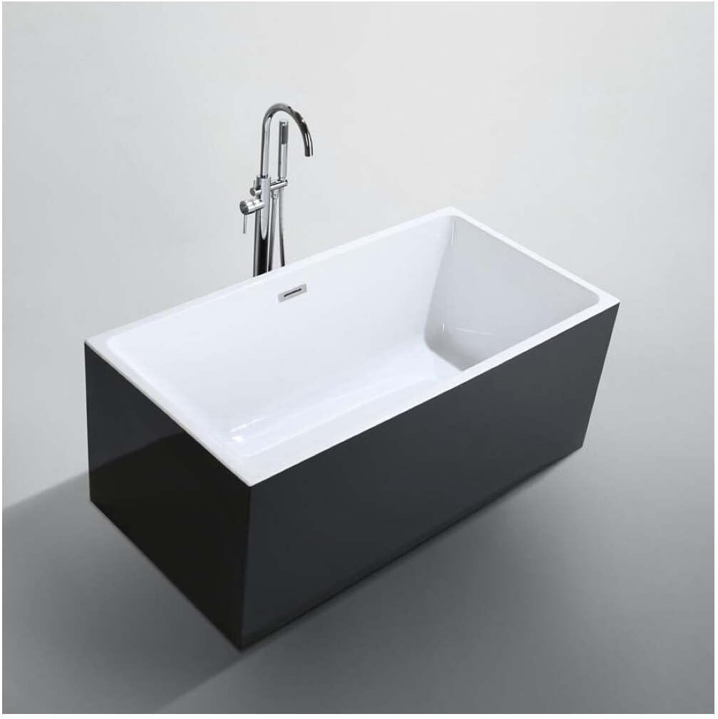 HomeStock 59 Inch Freestanding Bathtub - Black Acrylic Soaking Tub for Bathroom