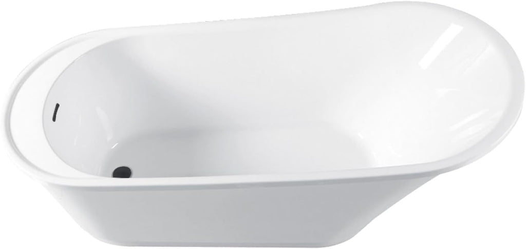Kingston Brass VTRS592826QC310 59' Acrylic Oval Single Slipper Freestanding Tub with Drain, Glossy White/Matte Black