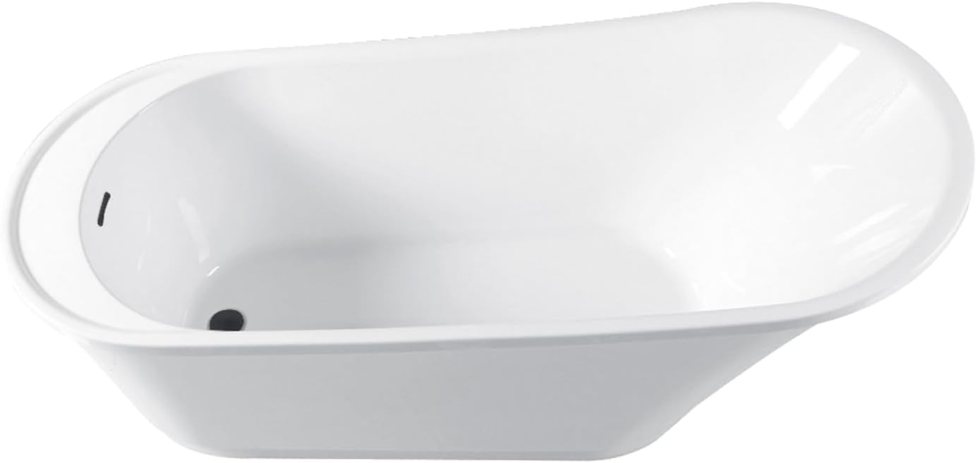Kingston Brass VTRS592826QC310 59' Acrylic Oval Single Slipper Freestanding Tub with Drain, Glossy White/Matte Black
