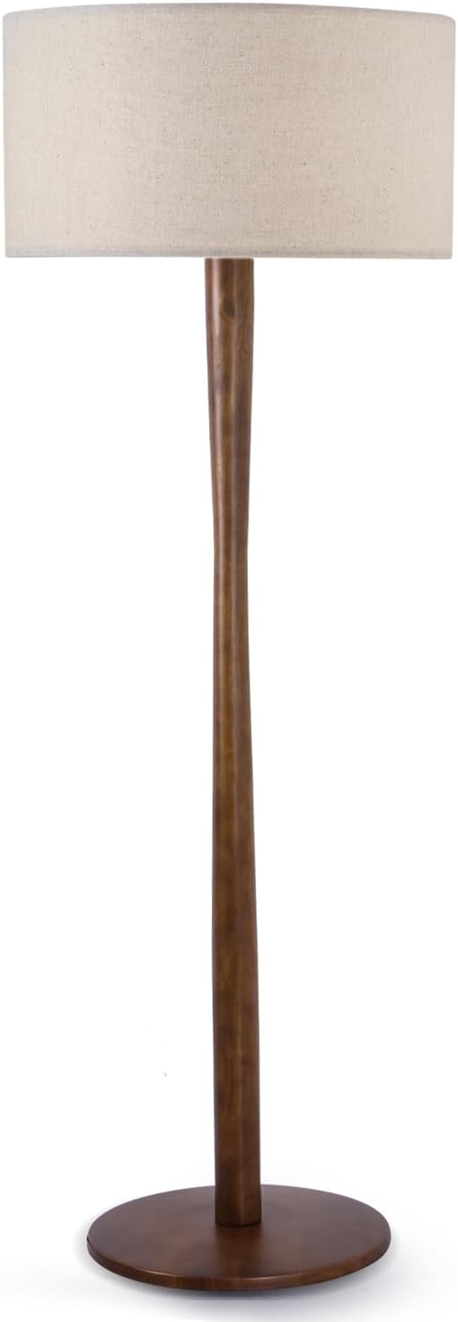 62' Tall Rustic Wood Floor Lamp for Living Room, Farmhouse Walnut Wood Floor Lamps with Linen Shade, UL Listed Standing Lamps with Wooden Base for Bedroom, Corner, Living Room, Office, Beige Shade