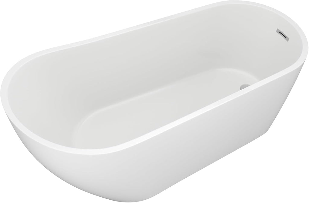 67' Freestanding White Acrylic Slipper Bathtub – Spacious Soaking Tub with Chrome Drain and Ergonomic Backrest for Luxurious Home Bathing, YSB9213