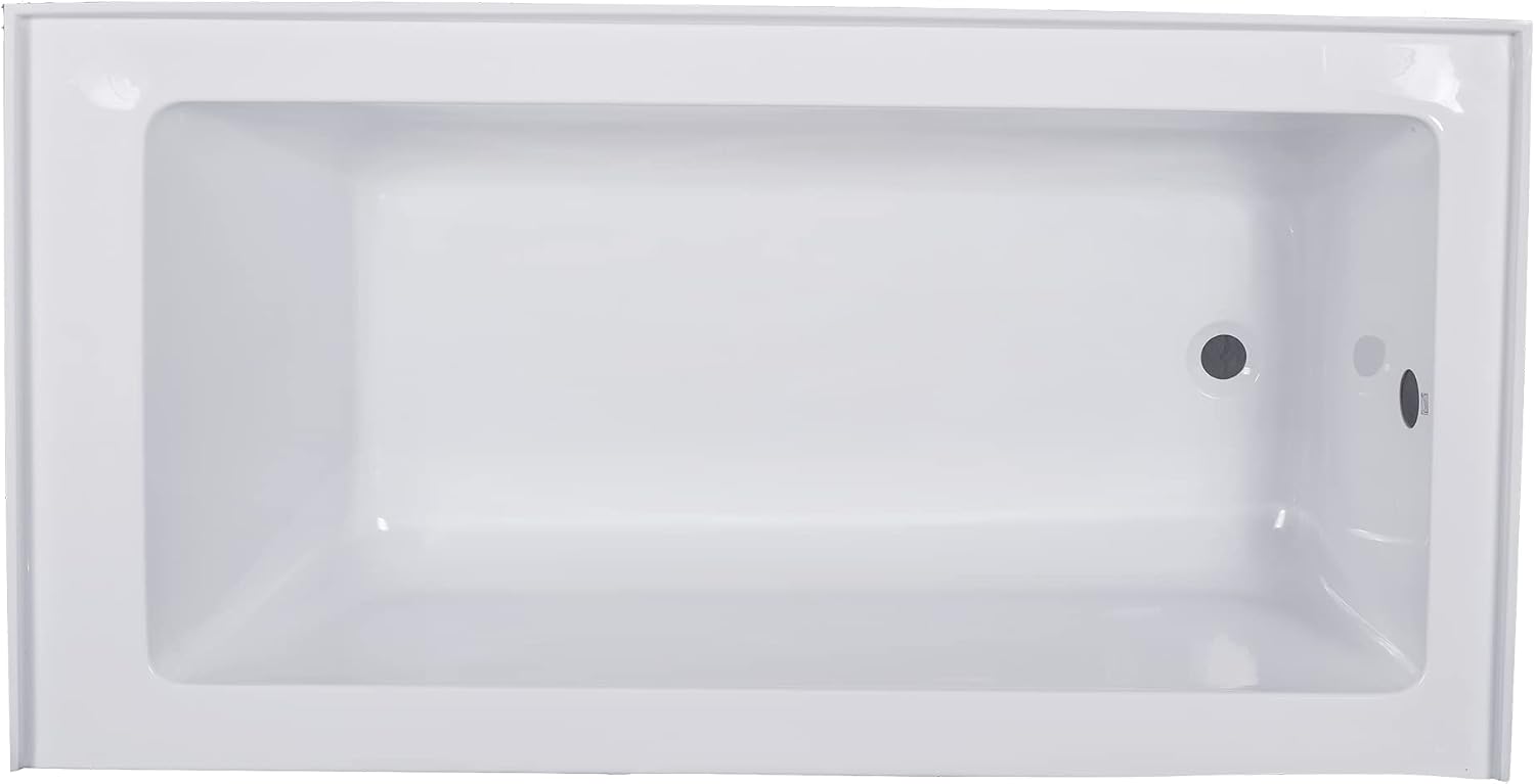 Carver Tubs - ALR6036 - Modern Acrylic Fiberglass Alcove Soaking Bathtub With Chrome Drain - White Acrylic Rectangle Bath Tub - Right Hand Drain - Deep Relaxing Soak - 60' L x 36' W x 21.75' H
