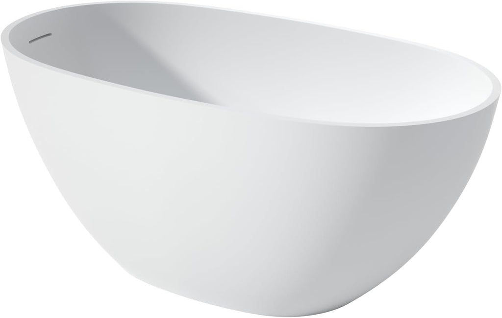 51' Modern Solid Surface Freestanding Bathtub,Oval Shape Stone Resin Soaking Tubs with Pop-up Drain and Overflow, Matte White