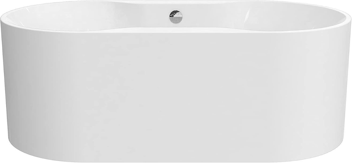 Carver Tubs - Harmony II 67' - Acrylic Freestanding Soaking Bathtub, White Modern Acrylic Oval Tub Chrome Drain and Center Slotted Overflow Chrome Center Drain Included - 67'L x 34'W x 23.75'H