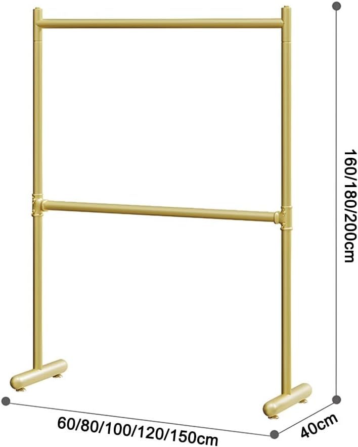Floor-Standing Clothing Display Hanger, Industrial Pipe Garment Rack, Heavy Duty Metal Clothes Organizer, for Hanging Clothes Boutiques (Gold 80x40x180 cm)