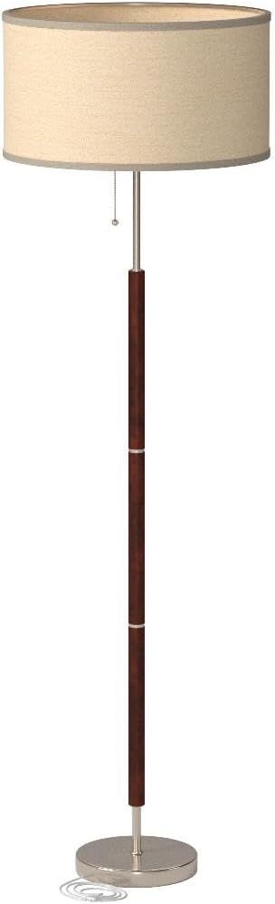 Brightech Carter LED Floor Lamp, Drum Shade with Walnut Wood Finish, Great Living Room Décor, Mid-Century Light for Living Rooms & Offices, Mid Century Modern Lamp for Bedroom