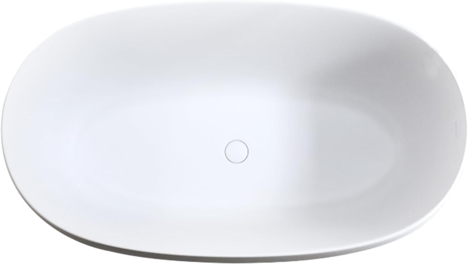59' Solid Surface Freestanding Soaking Tub, Stone Resin Bathtub with Thick Edge & Overflow, Non-Slip Matte White Finish, Oval Standalone Bathtub with Pop-Up Drain, Easy to Clean & Install