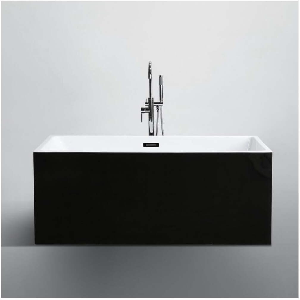 HomeStock 59 Inch Freestanding Bathtub - Black Acrylic Soaking Tub for Bathroom