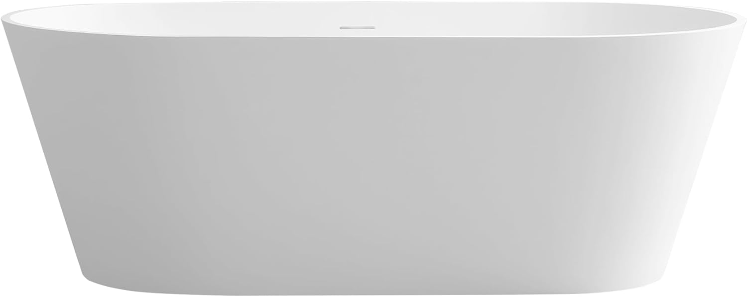 67' Premium Freestanding Bathtub,Solid Surface Soaking Tub with Overflow and Pop-up Drain, Matte White