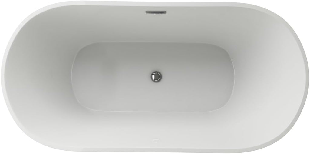 HomeStock Timeless Tradition 59' Freestanding Bathtub, 59'x29.5'x22.813', White High-Gloss Acrylic, No Faucet Included