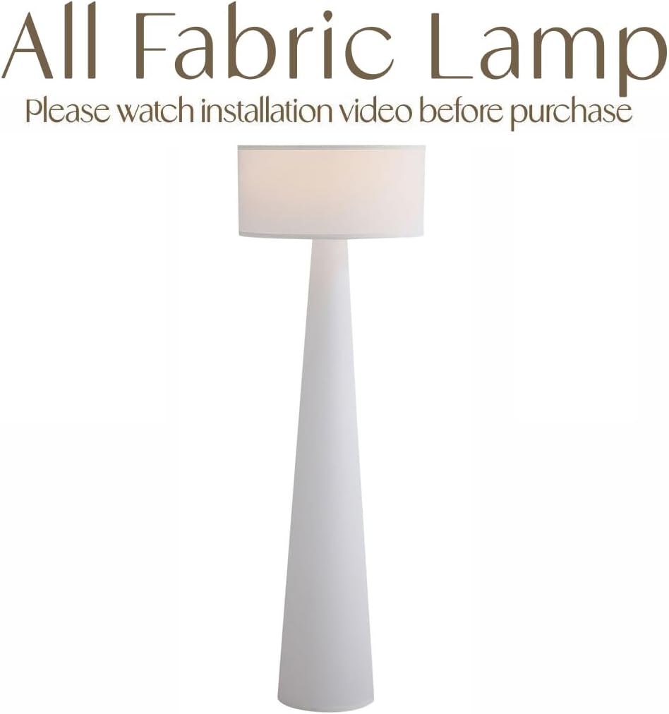 Floor Lamp - Branch and Wick – 59' Tall Standing Linen Lamp with Fabric Shade, LED Bulb Included – Elegant Corner Lamp for Living Room, Bedroom, Office - White