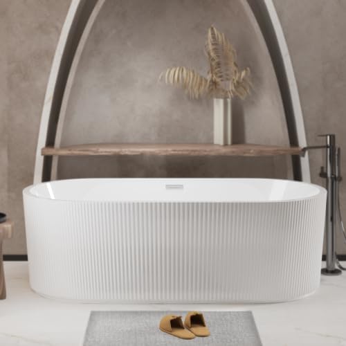 47-inch acrylic freestanding bathtub - acrylic soaking bathtub, white oval freestanding bathtub, with chrome-plated overflow and pop-up drain, CUPC certified. (59in)