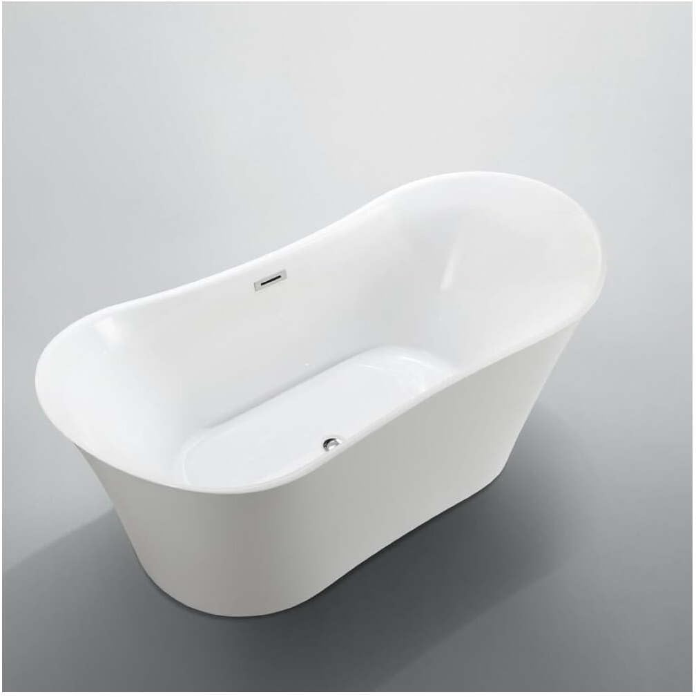 HomeStock Freestanding Bathtub 67 Inch - Modern Soaking Tub - Glossy White