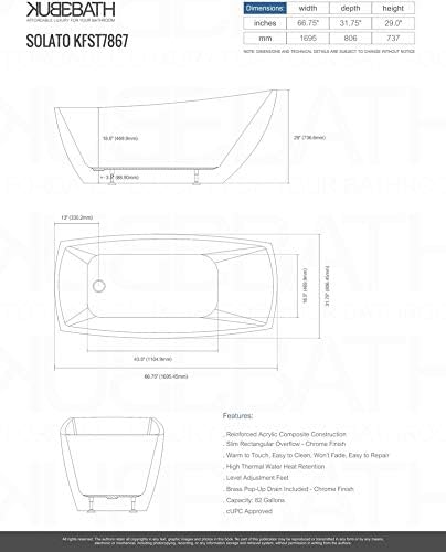 Kube Solato 67' Free Standing Bathtub