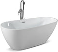 67' Freestanding Acrylic Bathtub, Deep Soaking Tub with Non-Slip Base & Chrome Drain, cUPC Certified, Easy Install, Space-Saving Bathtub, Modern Tub for Bathrooms, White Pearl