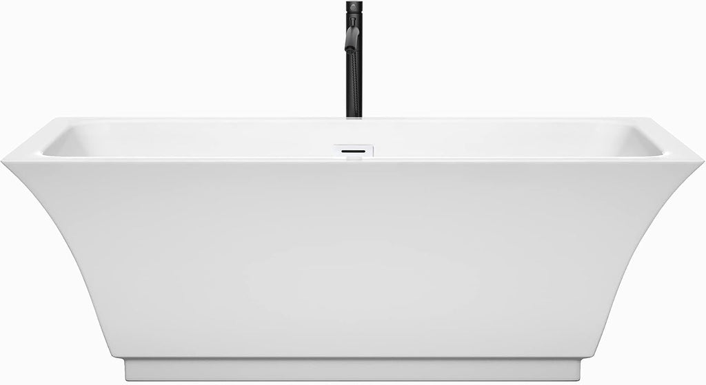Galina 67 Inch Freestanding Bathtub in White with Shiny White Trim and Floor Mounted Faucet in Matte Black